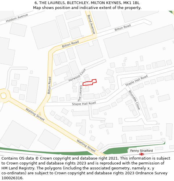 6, THE LAURELS, BLETCHLEY, MILTON KEYNES, MK1 1BL: Location map and indicative extent of plot