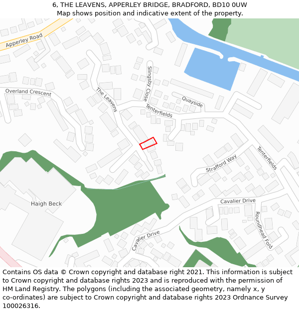 6, THE LEAVENS, APPERLEY BRIDGE, BRADFORD, BD10 0UW: Location map and indicative extent of plot