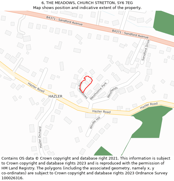 6, THE MEADOWS, CHURCH STRETTON, SY6 7EG: Location map and indicative extent of plot