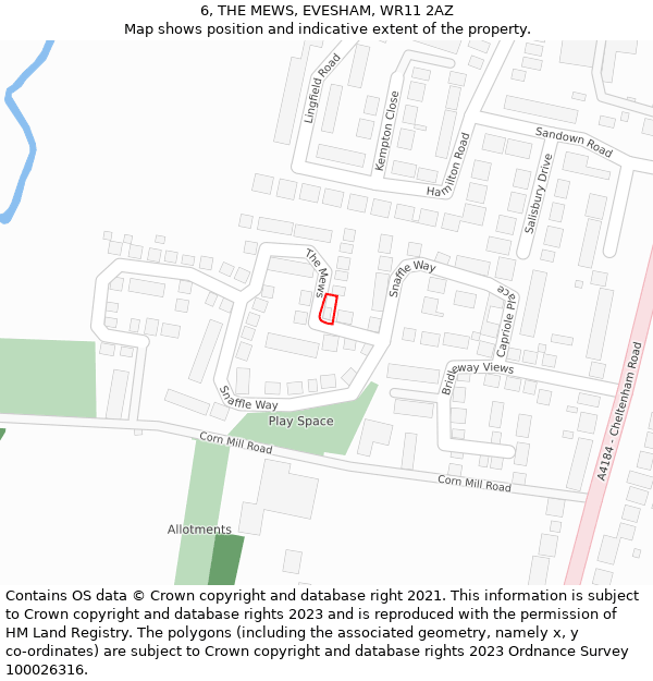 6, THE MEWS, EVESHAM, WR11 2AZ: Location map and indicative extent of plot