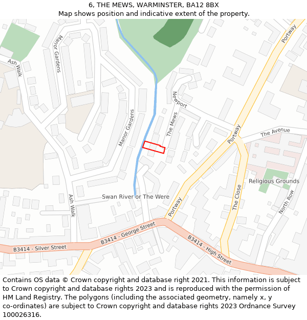 6, THE MEWS, WARMINSTER, BA12 8BX: Location map and indicative extent of plot