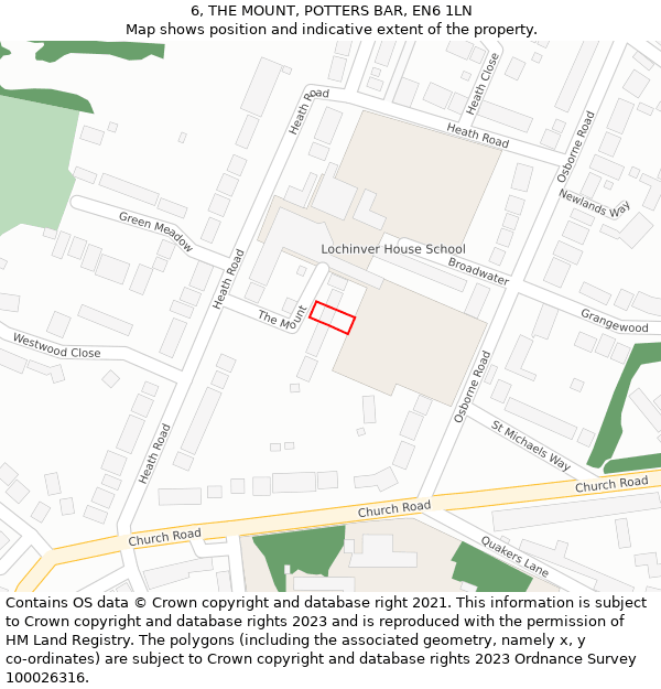 6, THE MOUNT, POTTERS BAR, EN6 1LN: Location map and indicative extent of plot