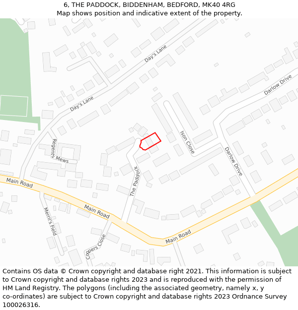 6, THE PADDOCK, BIDDENHAM, BEDFORD, MK40 4RG: Location map and indicative extent of plot