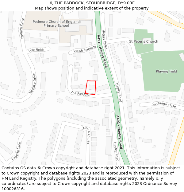 6, THE PADDOCK, STOURBRIDGE, DY9 0RE: Location map and indicative extent of plot