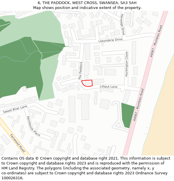 6, THE PADDOCK, WEST CROSS, SWANSEA, SA3 5AH: Location map and indicative extent of plot