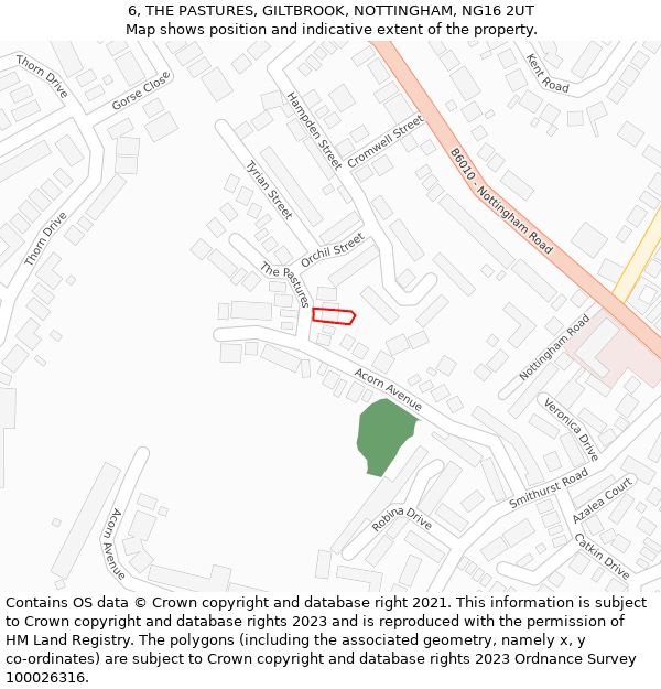 6, THE PASTURES, GILTBROOK, NOTTINGHAM, NG16 2UT: Location map and indicative extent of plot