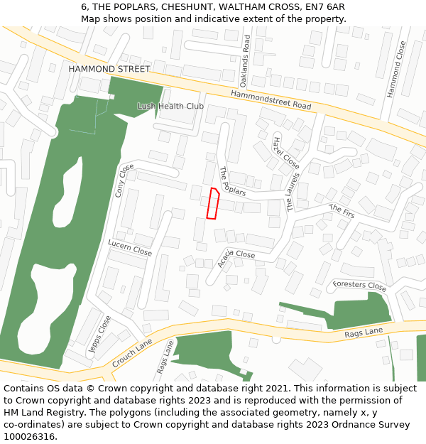 6, THE POPLARS, CHESHUNT, WALTHAM CROSS, EN7 6AR: Location map and indicative extent of plot