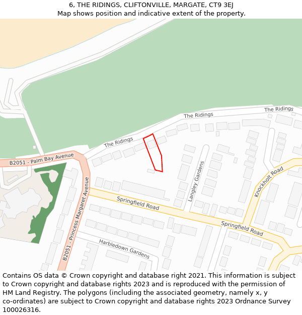 6, THE RIDINGS, CLIFTONVILLE, MARGATE, CT9 3EJ: Location map and indicative extent of plot