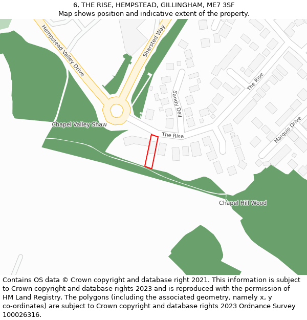 6, THE RISE, HEMPSTEAD, GILLINGHAM, ME7 3SF: Location map and indicative extent of plot