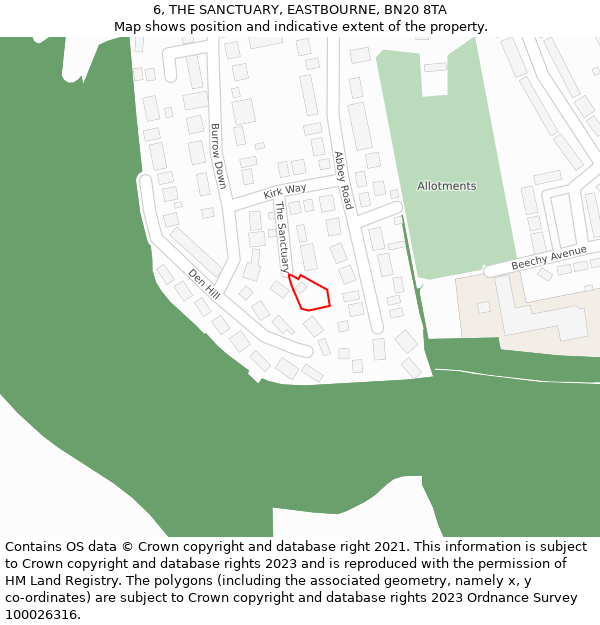 6, THE SANCTUARY, EASTBOURNE, BN20 8TA: Location map and indicative extent of plot