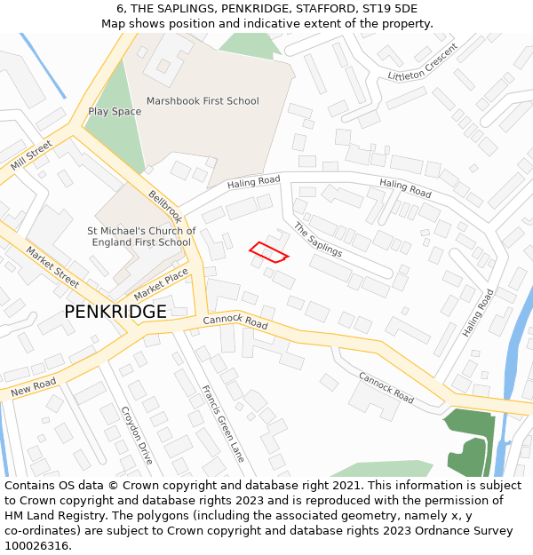 6, THE SAPLINGS, PENKRIDGE, STAFFORD, ST19 5DE: Location map and indicative extent of plot