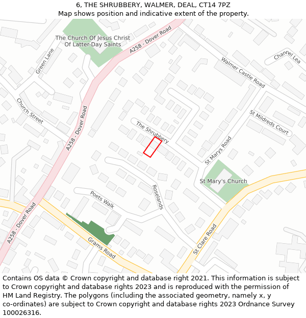 6, THE SHRUBBERY, WALMER, DEAL, CT14 7PZ: Location map and indicative extent of plot