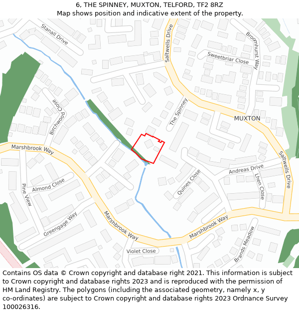 6, THE SPINNEY, MUXTON, TELFORD, TF2 8RZ: Location map and indicative extent of plot