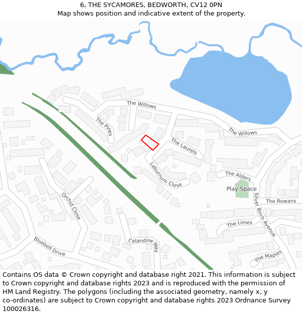 6, THE SYCAMORES, BEDWORTH, CV12 0PN: Location map and indicative extent of plot