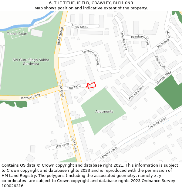 6, THE TITHE, IFIELD, CRAWLEY, RH11 0NR: Location map and indicative extent of plot