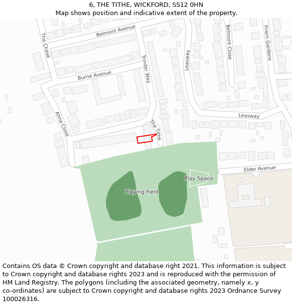 6, THE TITHE, WICKFORD, SS12 0HN: Location map and indicative extent of plot