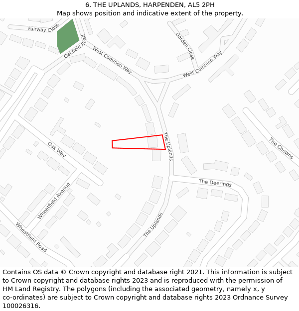 6, THE UPLANDS, HARPENDEN, AL5 2PH: Location map and indicative extent of plot