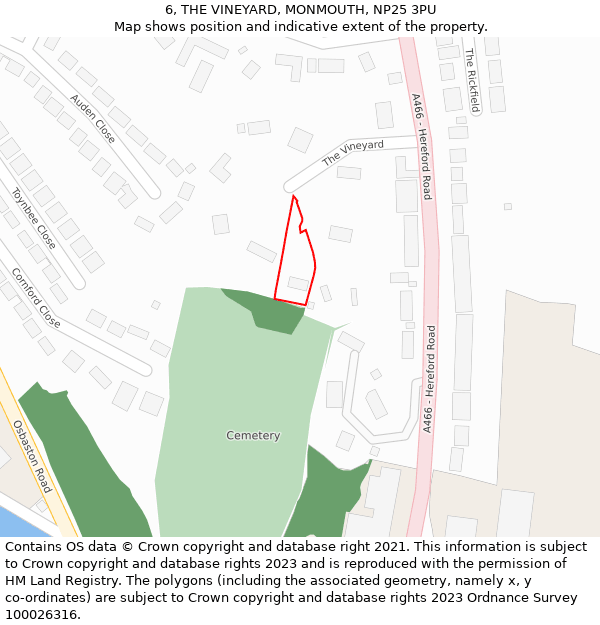 6, THE VINEYARD, MONMOUTH, NP25 3PU: Location map and indicative extent of plot