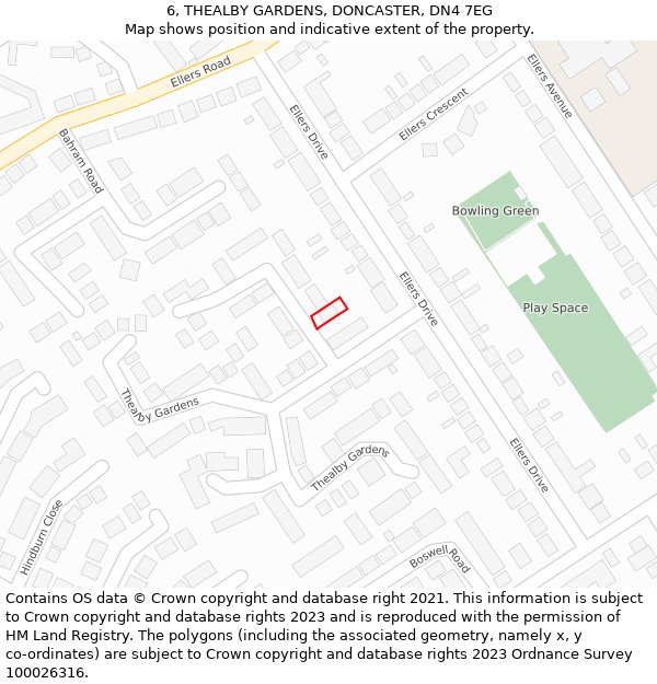 6, THEALBY GARDENS, DONCASTER, DN4 7EG: Location map and indicative extent of plot