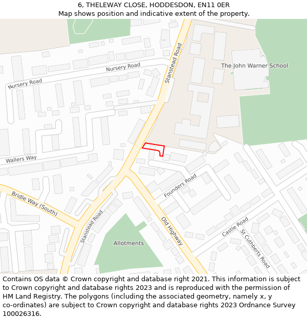 6, THELEWAY CLOSE, HODDESDON, EN11 0ER: Location map and indicative extent of plot