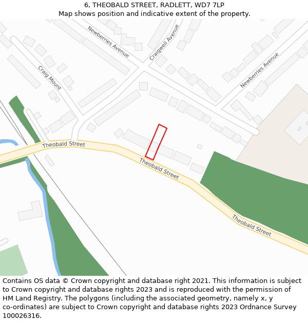 6, THEOBALD STREET, RADLETT, WD7 7LP: Location map and indicative extent of plot