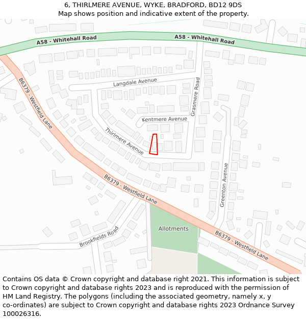 6, THIRLMERE AVENUE, WYKE, BRADFORD, BD12 9DS: Location map and indicative extent of plot