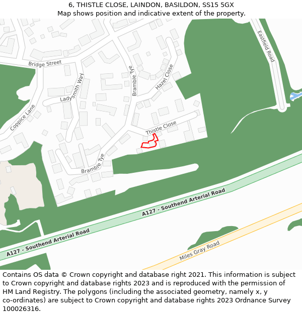 6, THISTLE CLOSE, LAINDON, BASILDON, SS15 5GX: Location map and indicative extent of plot