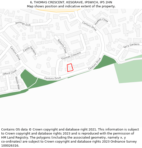 6, THOMAS CRESCENT, KESGRAVE, IPSWICH, IP5 2HN: Location map and indicative extent of plot