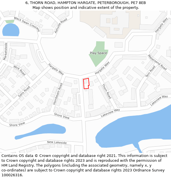 6, THORN ROAD, HAMPTON HARGATE, PETERBOROUGH, PE7 8EB: Location map and indicative extent of plot