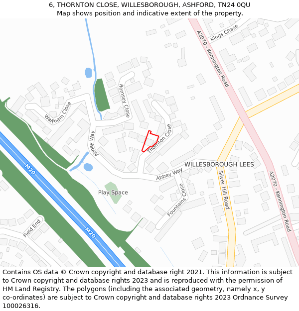 6, THORNTON CLOSE, WILLESBOROUGH, ASHFORD, TN24 0QU: Location map and indicative extent of plot