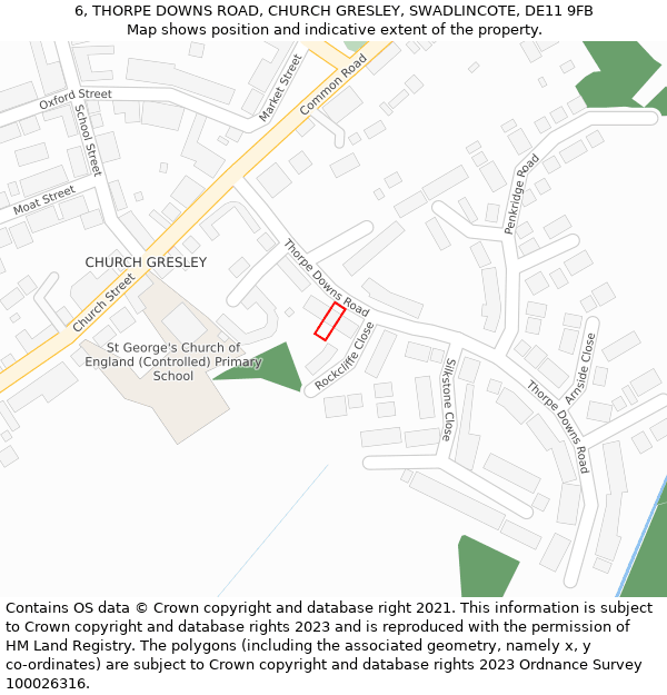 6, THORPE DOWNS ROAD, CHURCH GRESLEY, SWADLINCOTE, DE11 9FB: Location map and indicative extent of plot