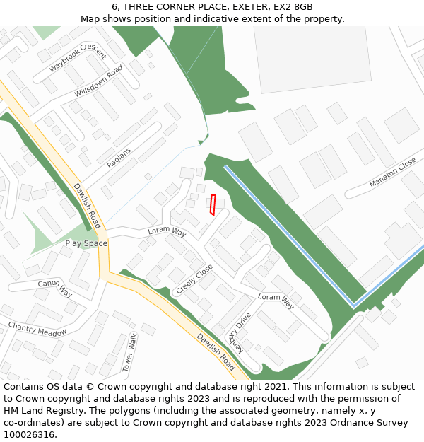 6, THREE CORNER PLACE, EXETER, EX2 8GB: Location map and indicative extent of plot