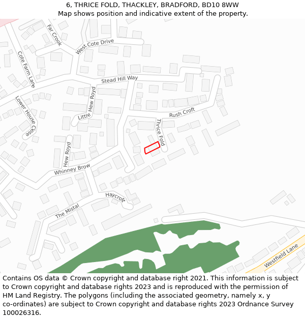 6, THRICE FOLD, THACKLEY, BRADFORD, BD10 8WW: Location map and indicative extent of plot