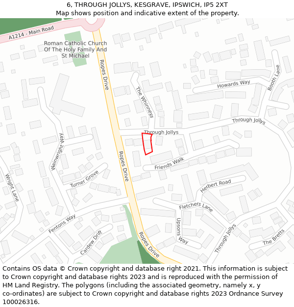 6, THROUGH JOLLYS, KESGRAVE, IPSWICH, IP5 2XT: Location map and indicative extent of plot