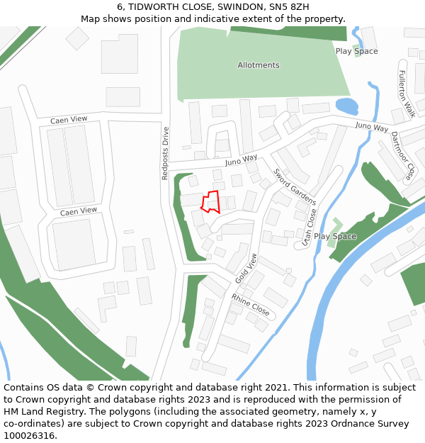 6, TIDWORTH CLOSE, SWINDON, SN5 8ZH: Location map and indicative extent of plot