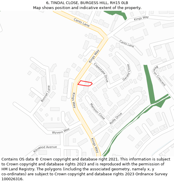 6, TINDAL CLOSE, BURGESS HILL, RH15 0LB: Location map and indicative extent of plot