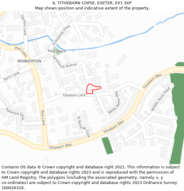 6, TITHEBARN COPSE, EXETER, EX1 3XP: Location map and indicative extent of plot