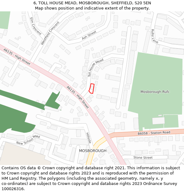 6, TOLL HOUSE MEAD, MOSBOROUGH, SHEFFIELD, S20 5EN: Location map and indicative extent of plot