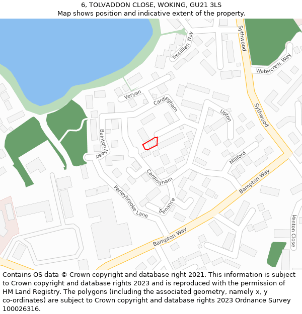 6, TOLVADDON CLOSE, WOKING, GU21 3LS: Location map and indicative extent of plot