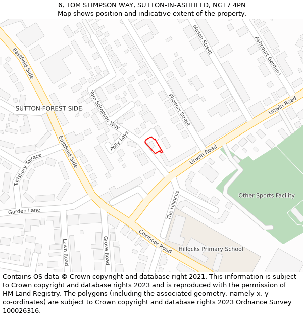 6, TOM STIMPSON WAY, SUTTON-IN-ASHFIELD, NG17 4PN: Location map and indicative extent of plot