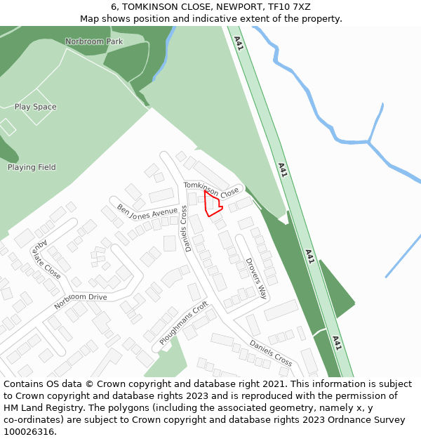 6, TOMKINSON CLOSE, NEWPORT, TF10 7XZ: Location map and indicative extent of plot
