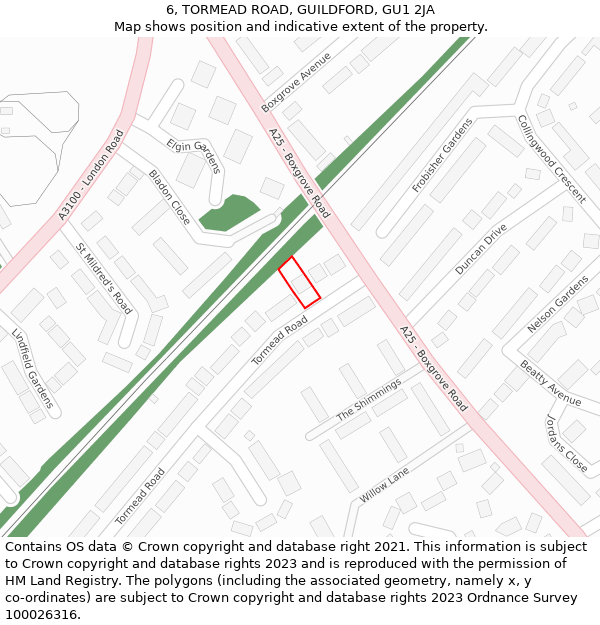 6, TORMEAD ROAD, GUILDFORD, GU1 2JA: Location map and indicative extent of plot