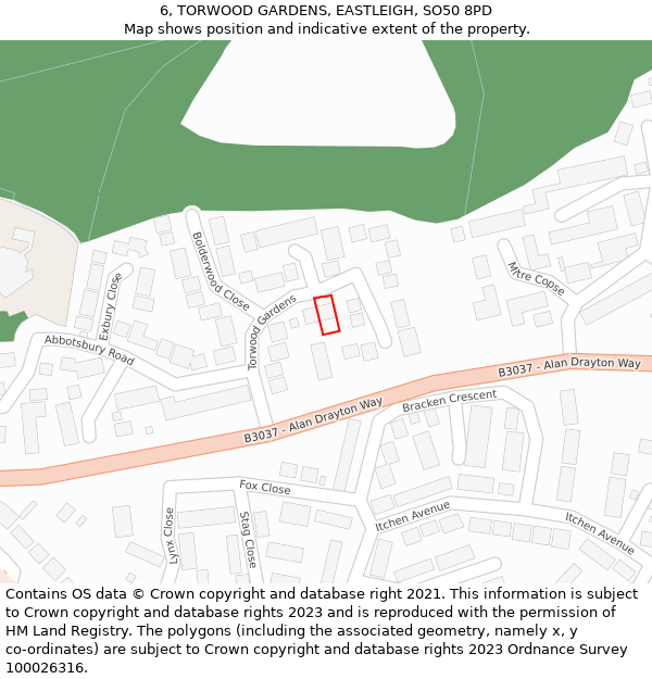 6, TORWOOD GARDENS, EASTLEIGH, SO50 8PD: Location map and indicative extent of plot