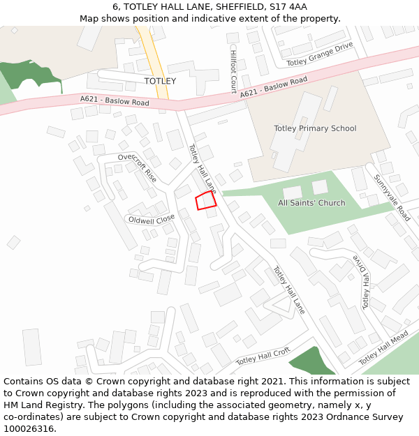6, TOTLEY HALL LANE, SHEFFIELD, S17 4AA: Location map and indicative extent of plot