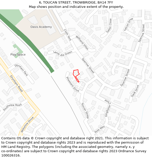 6, TOUCAN STREET, TROWBRIDGE, BA14 7FY: Location map and indicative extent of plot