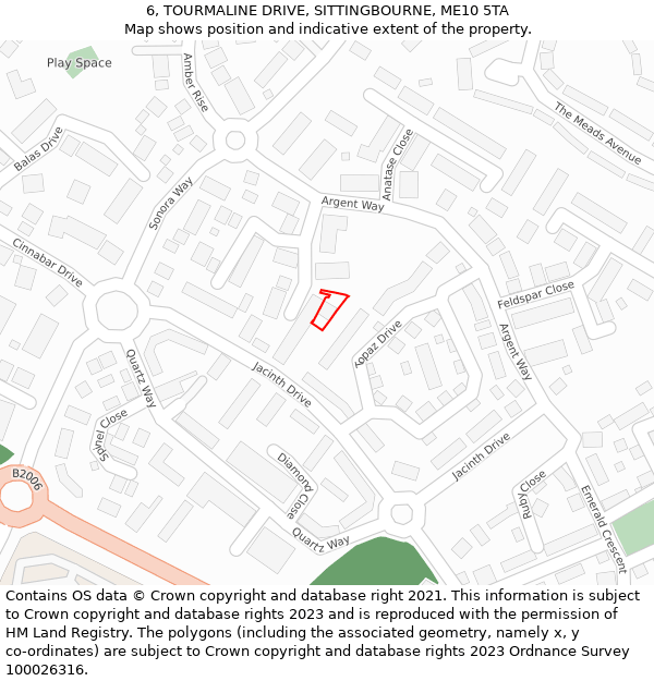 6, TOURMALINE DRIVE, SITTINGBOURNE, ME10 5TA: Location map and indicative extent of plot