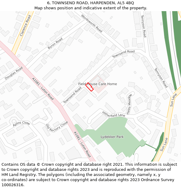 6, TOWNSEND ROAD, HARPENDEN, AL5 4BQ: Location map and indicative extent of plot