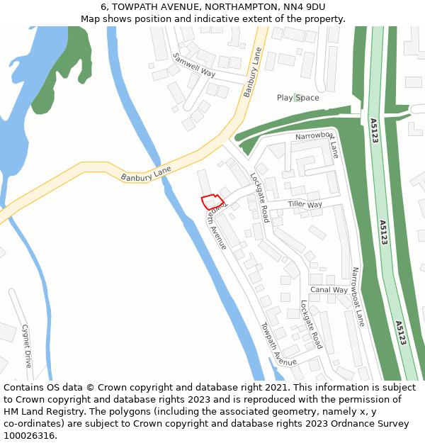 6, TOWPATH AVENUE, NORTHAMPTON, NN4 9DU: Location map and indicative extent of plot