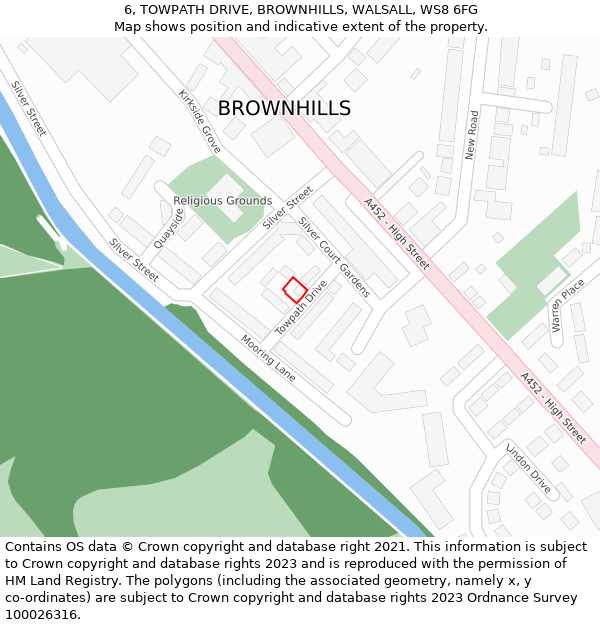 6, TOWPATH DRIVE, BROWNHILLS, WALSALL, WS8 6FG: Location map and indicative extent of plot