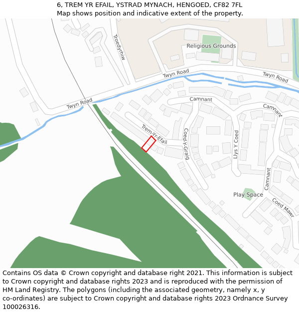 6, TREM YR EFAIL, YSTRAD MYNACH, HENGOED, CF82 7FL: Location map and indicative extent of plot